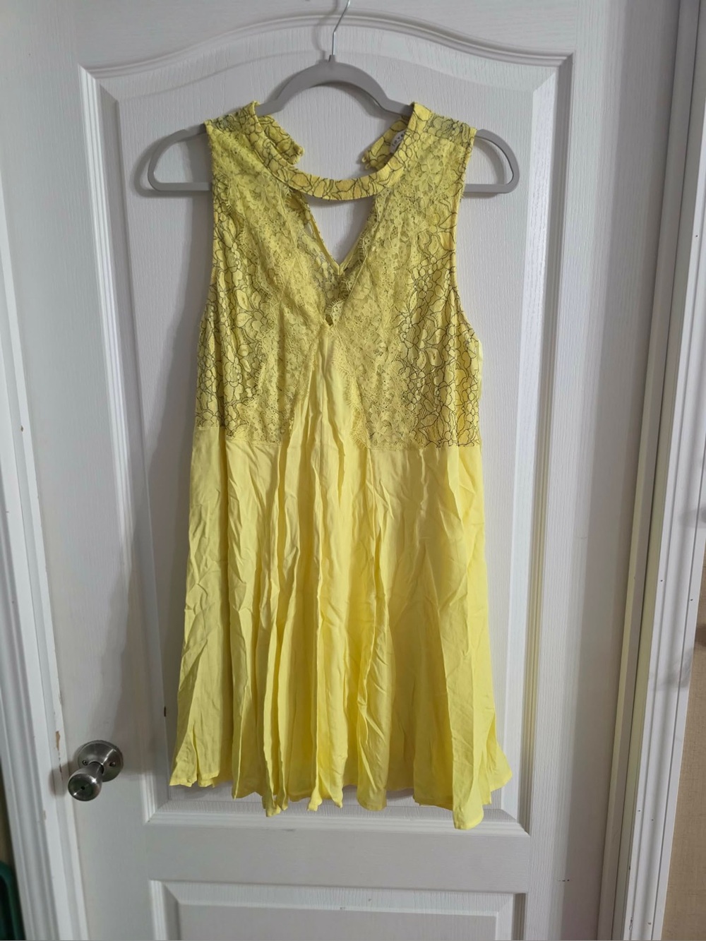 Loveriche Women’s Yellow Black Lace Lined Sun Dress Sz M. MY-274